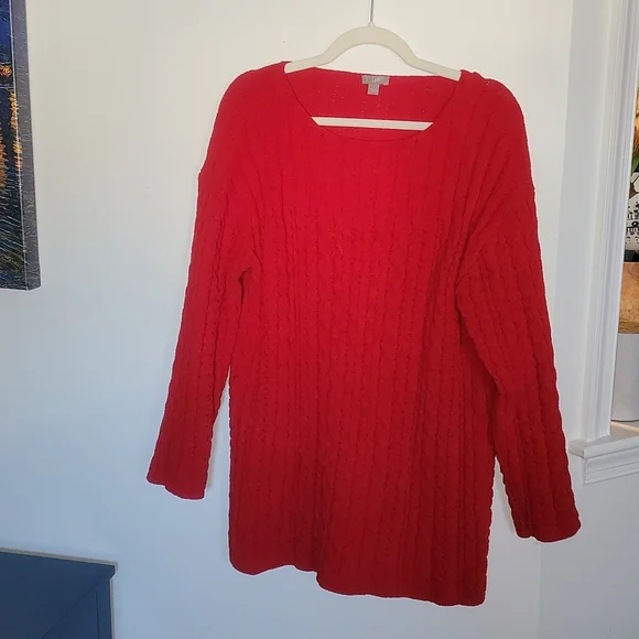 J. JILL red cable knit sweater size large - Picture 1 of 6